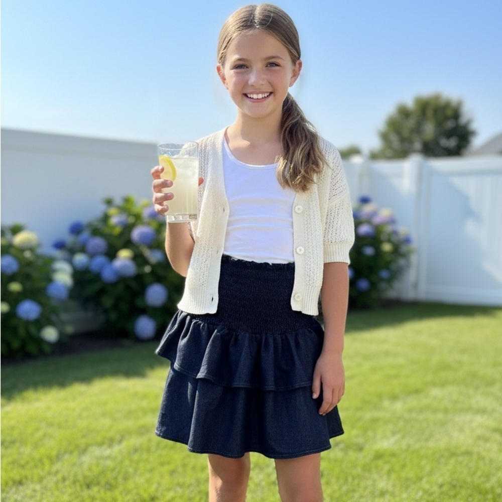 Tweens Dark indigo Denim tiered Ruffled Skirt - size large (size 14)
